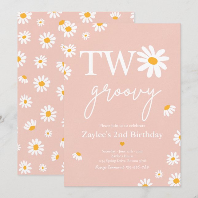 Daisy Birthday Party Boho Two Groovy 2nd Birthday Invitation (Front/Back)
