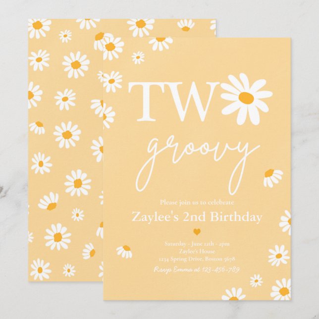 Daisy Birthday Party Boho Two Groovy 2nd Birthday  Invitation (Front/Back)