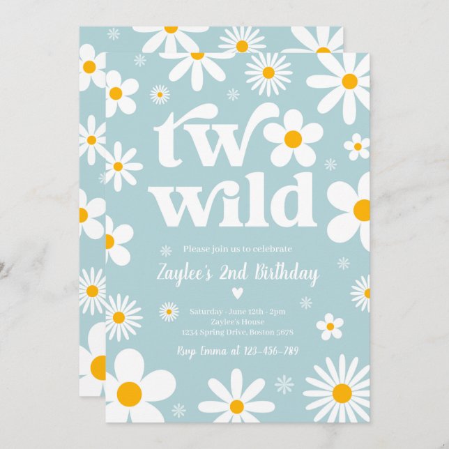 Daisy Birthday Party Boho Two Wild 2nd Birthday Invitation (Front/Back)