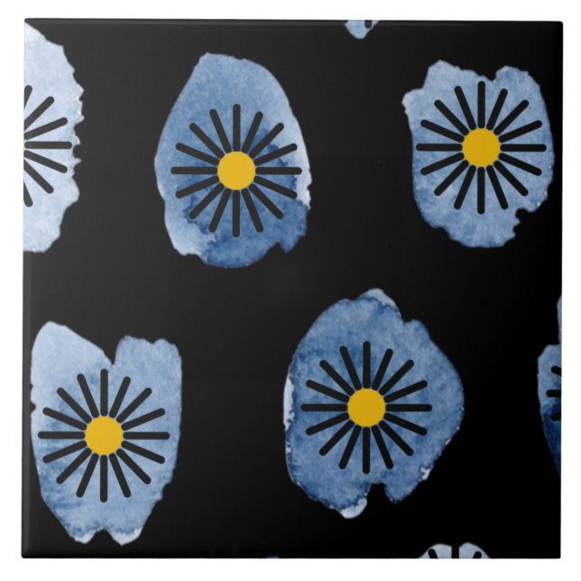 Daisy Black Ceramic Tile (Front)