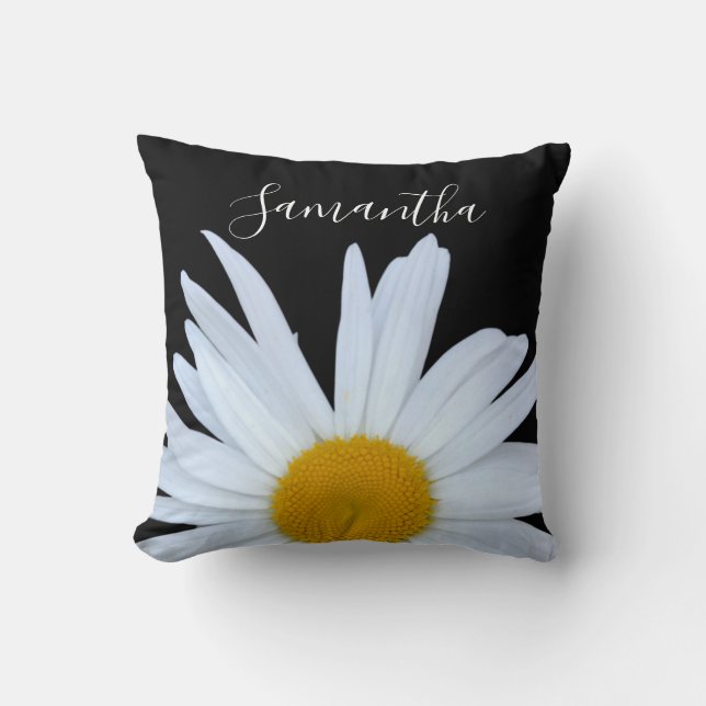 Daisy Black White Script Tote Bag Throw Pillow (Front)
