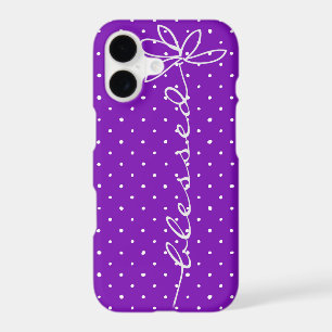 daisy blessed on purple with white polka dots
