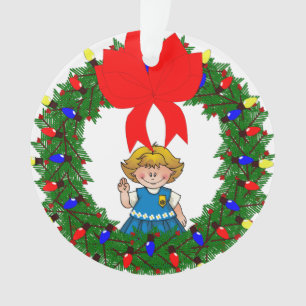 Daisy Blonde Hair Pine Wreath With Bow Ornament