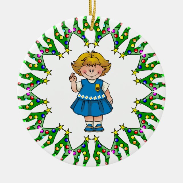 Daisy Blonde Hair Tree Wreath Ceramic Ornament (Front)