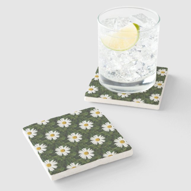 Daisy Bloom seamless pattern + your ideas Stone Coaster (Side)