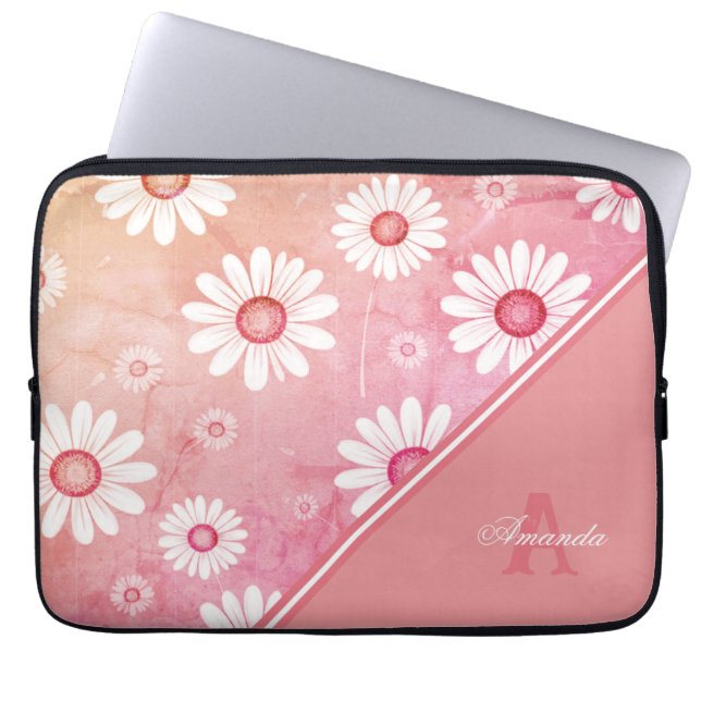 Daisy Blooms: Minimalist Floral Pattern Laptop Sleeve (Front)