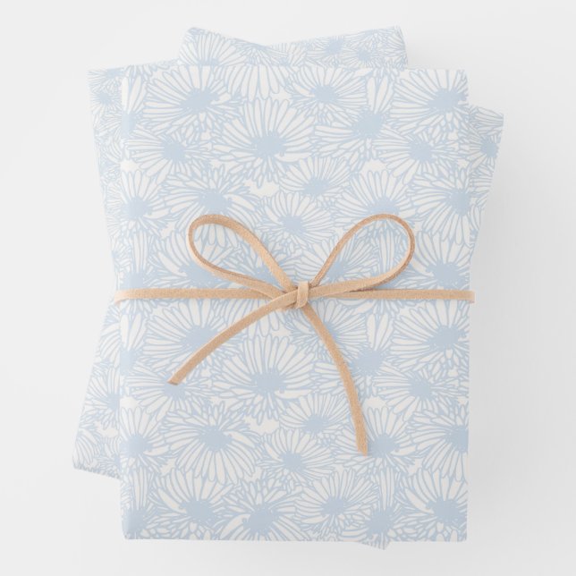 Daisy Blooms - Powder Blue Wrapping Paper Sheet (In situ)