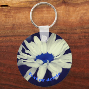 Daisy Blue Center Abstract Flower Personalized Keychain
