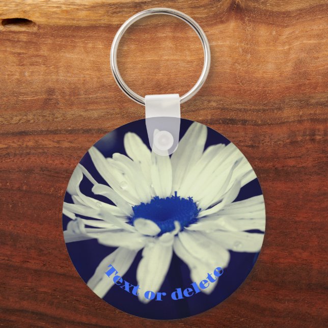 Daisy Blue Centre Abstract Flower Personalized Keychain (Front)
