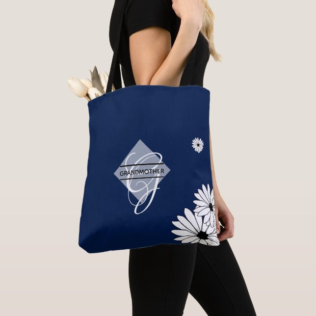 Daisy Blue Grandmother Gifts - Monogrammed Tote Bag (Close Up)