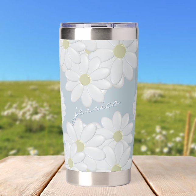 Daisy Blue Sky Springtime Insulated Tumbler (Fan of springtime & daisies? Add your name to this thermal tumbler. Makes a great Mother's Day Gift)