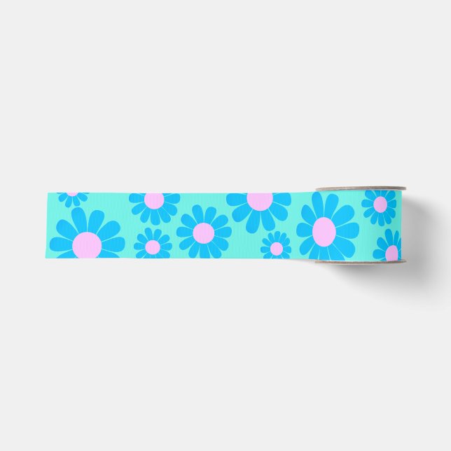 Daisy Blue Teal Grosgrain Ribbon (Front)