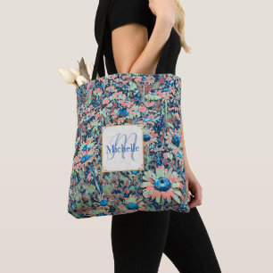 Daisy Blues Personalized Full Name Tote Bag