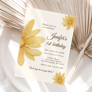 Daisy Bohmian Girl 1st Birthday Party Invitation