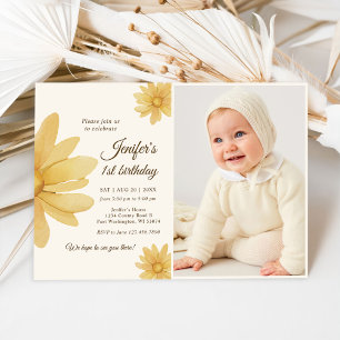 Daisy Bohmian Girl 1st Birthday Party Photo Invitation