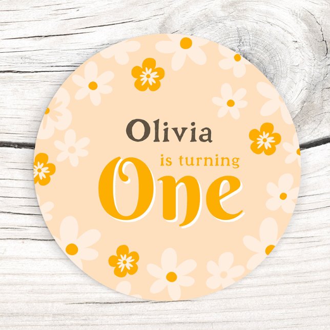 Daisy Boho Floral 1st Birthday Classic Round Sticker (Creator Uploaded)
