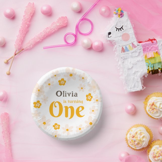 Daisy Boho Floral 1st Birthday Paper Plate (Party)