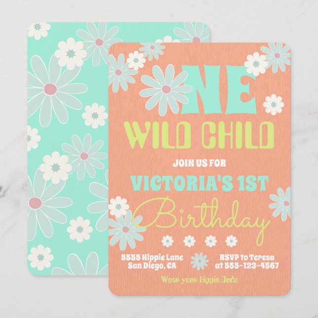 Daisy Boho Groovy Hippie Birthday Party Invitation (Front/Back)