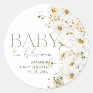 Daisy Boho Wildflower Baby in Bloom Shower Classic Classic Round Sticker