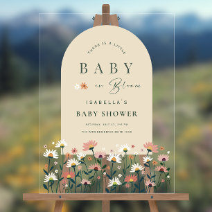 Daisy Boho Wildflower Baby in Bloom Shower Welcome Acrylic Sign