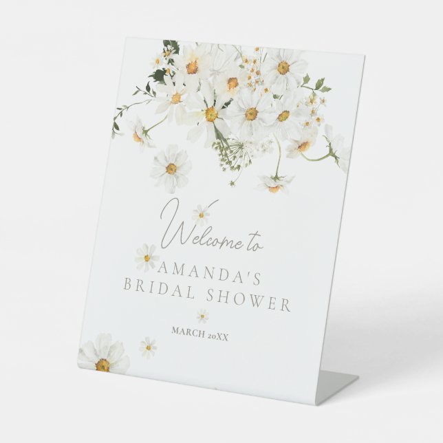 Daisy Boho Wildflower Modern Bridal Welcome Pedestal Sign (Front)