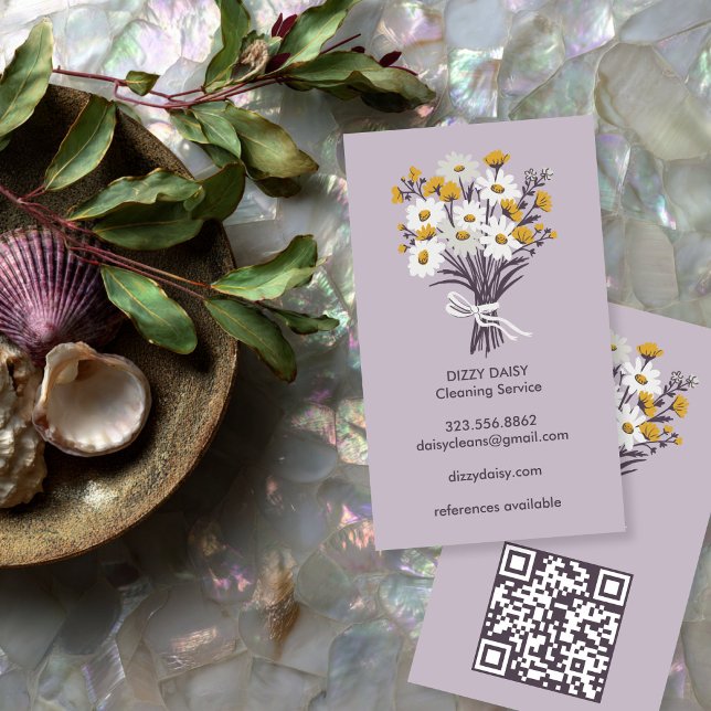 Daisy Bouquet Cute Cleaning Service QR Code Business Card (Daisy Bouquet Cute Cleaning Service QR Code Business Card
)