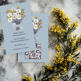 Daisy Bouquet Cute Cleaning Service QR Code Business Card