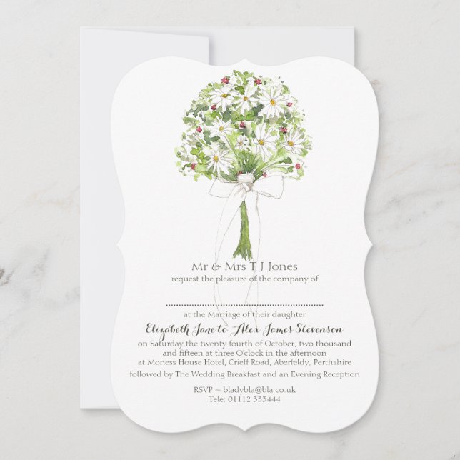 Daisy Bouquet Faire-part de mariage blanc (Devant)