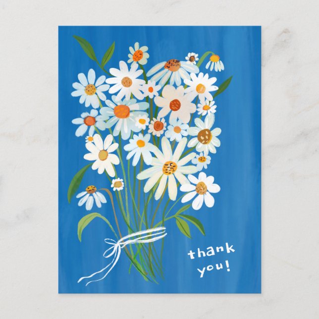 Daisy Bouquet Handpainted Gouache Thank You Postcard (Front)