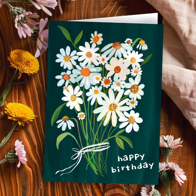 Daisy Bouquet Happy Birthday Handpainted Gouache  Card (Daisy Bouquet Happy Birthday Handpainted Gouache CUSTOM Bday Card
)
