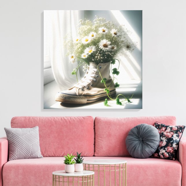Daisy Bouquet In a White Sneaker Canvas Print (Insitu(LivingRoom))