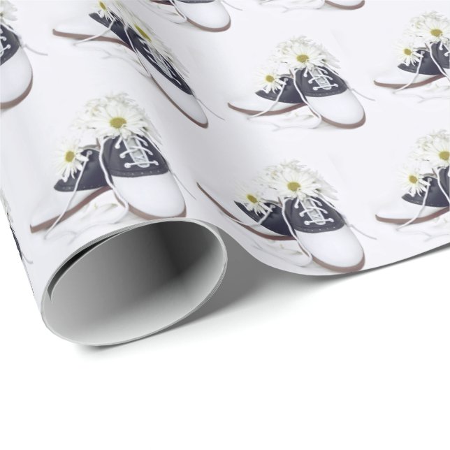 daisy bouquet in black and white saddle shoes wrapping paper (Roll Corner)