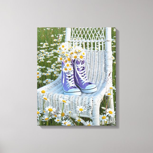 daisy bouquet in purple sneakers canvas print (Front)