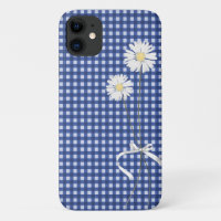 daisy bouquet on blue gingham