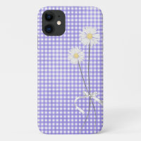 daisy bouquet on purple gingham