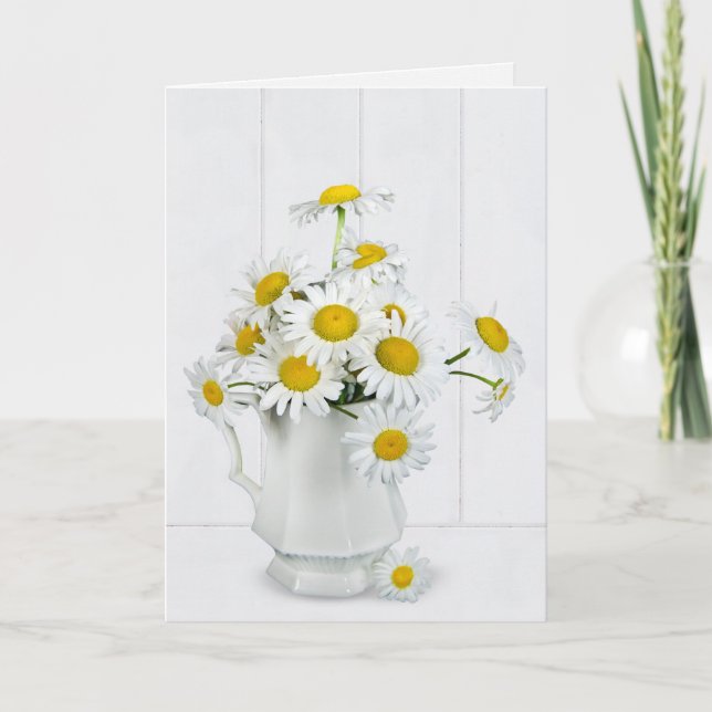 Daisy bouquet on whitewashed wood card (Front)