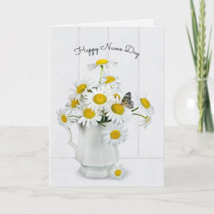Daisy bouquet with butterfly Name Day Card