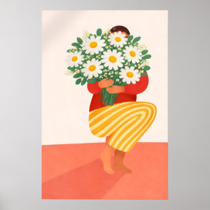 Daisy Bouquet Woman Poster, Colourful Floral Poster