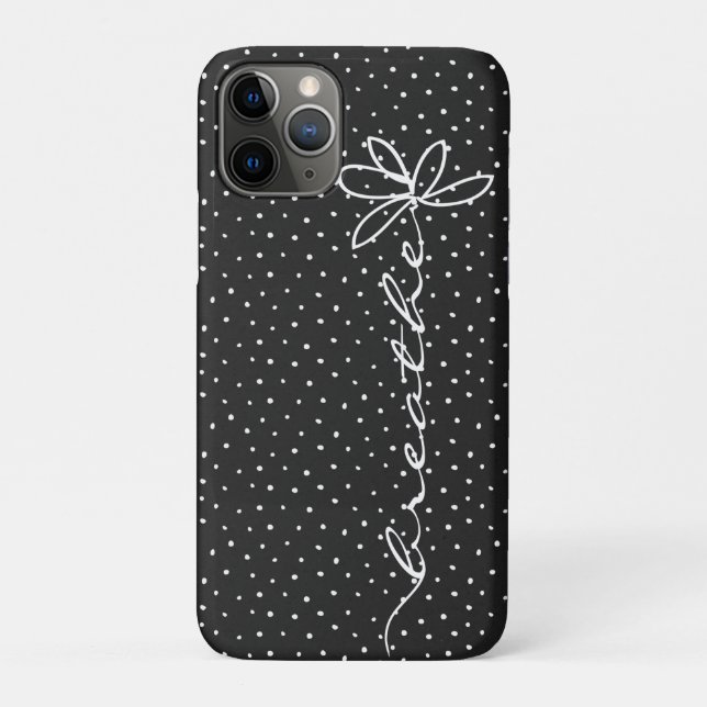 daisy breathe text on black with white polka dots Case-Mate iPhone case (Back)