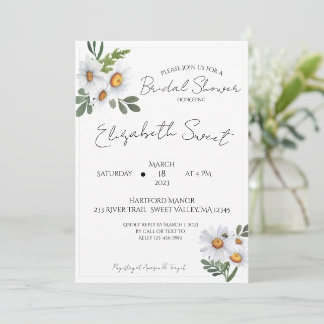 DAISY Bridal Shower Invitation, Daisies  Invitation (Standing Front)