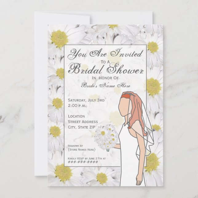 Daisy Bridal Shower Invitation - Red Hair (Front)