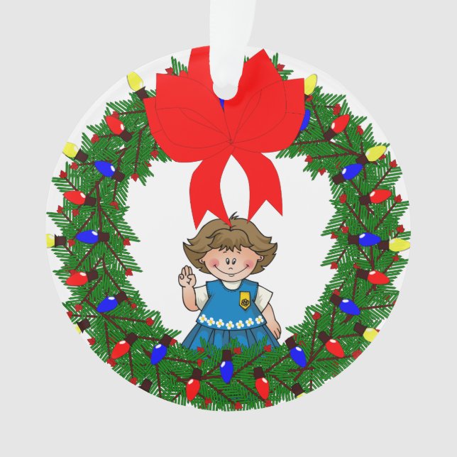 Daisy Brunette Pine Wreath With Bow Ornament (Front)