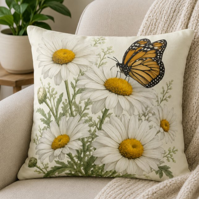 Daisy & Butterfly Bloom Throw Pillow (Creator Uploaded)