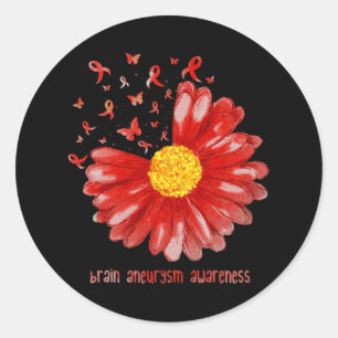 Daisy Butterfly Burgundy Ribbon Brain Aneurysm Awa Classic Round Sticker