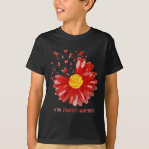 Daisy Butterfly Burgundy Ribbon Brain Aneurysm Awa T-Shirt
