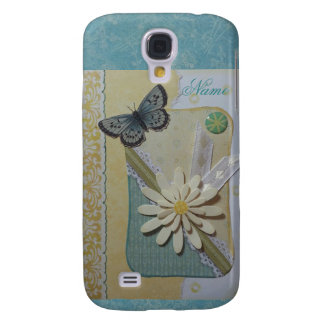 Daisy & butterfly on teal/yellow