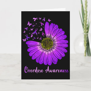 Daisy Butterfly Purple Ribbon Overdose Awareness 2 Card