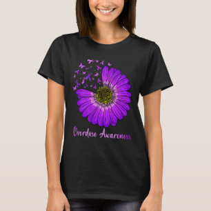 Daisy Butterfly Purple Ribbon Overdose Awareness 2 T-Shirt
