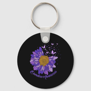 Daisy Butterfly Purple Ribbon Overdose Awareness 3 Keychain
