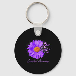Daisy Butterfly Purple Ribbon Overdose Awareness 4 Keychain